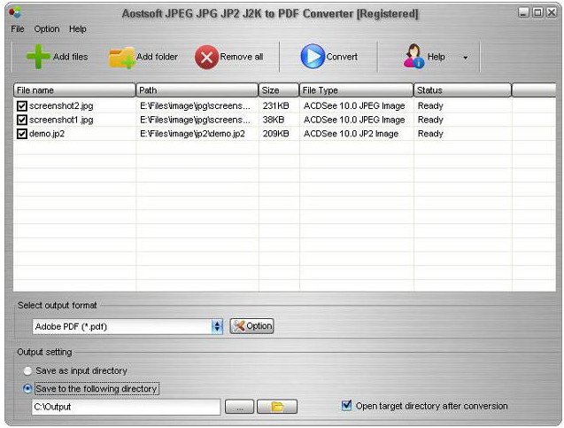 Aostsoft JPEG JPG JP2 J2K to PDF Converterwindowsͻ˽ͼ